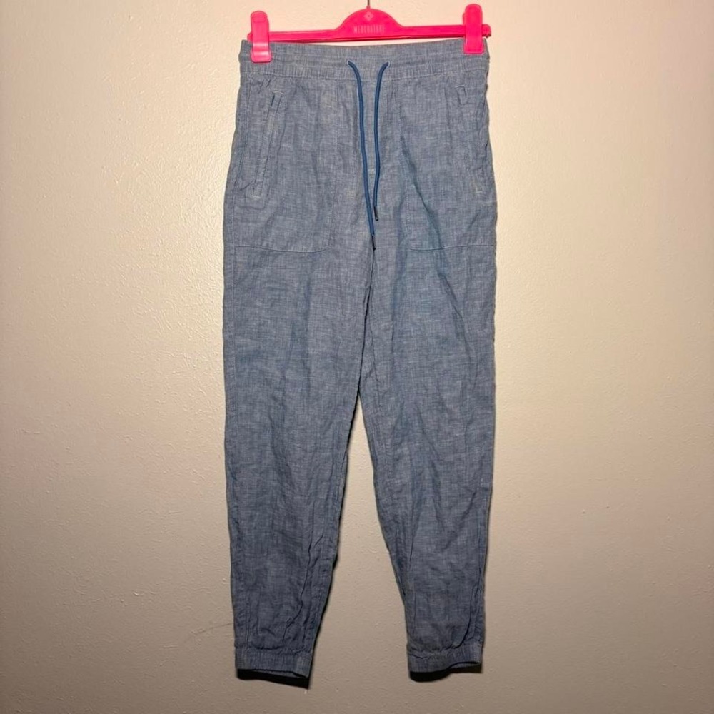 Athleta Retreat 100% Linen Jogger Pants Size 2 Blue Pull On Pockets Drawstring